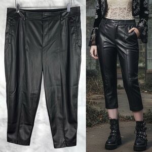 NWT BCBGeneration Trouser Cropped Capri Pants Vegan Faux Leather 90s Black L